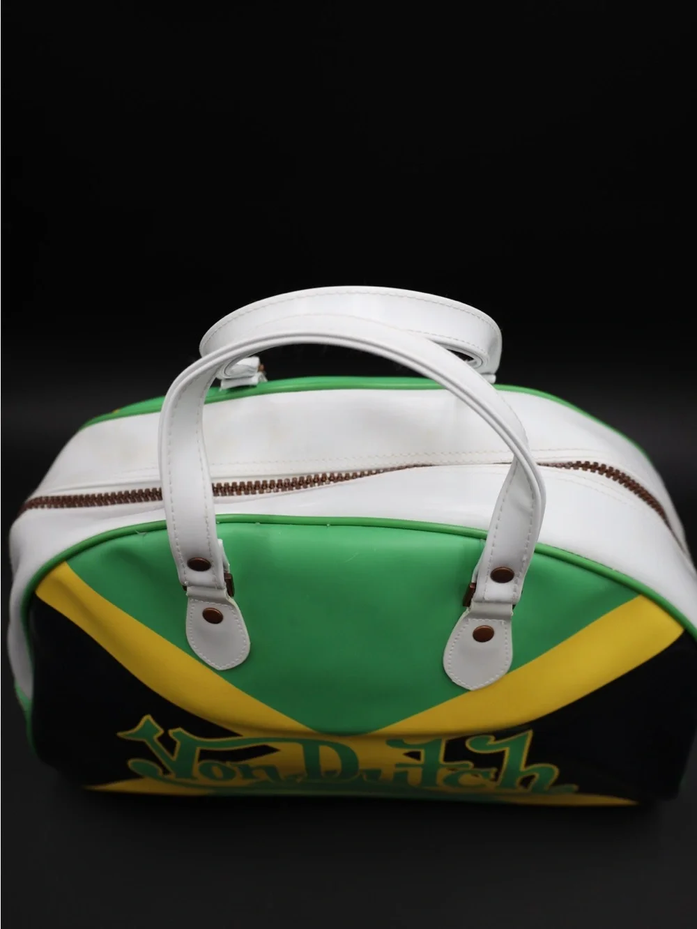 Von Dutch Green Black Yellow Logo Dome Tote Bag Jamaican